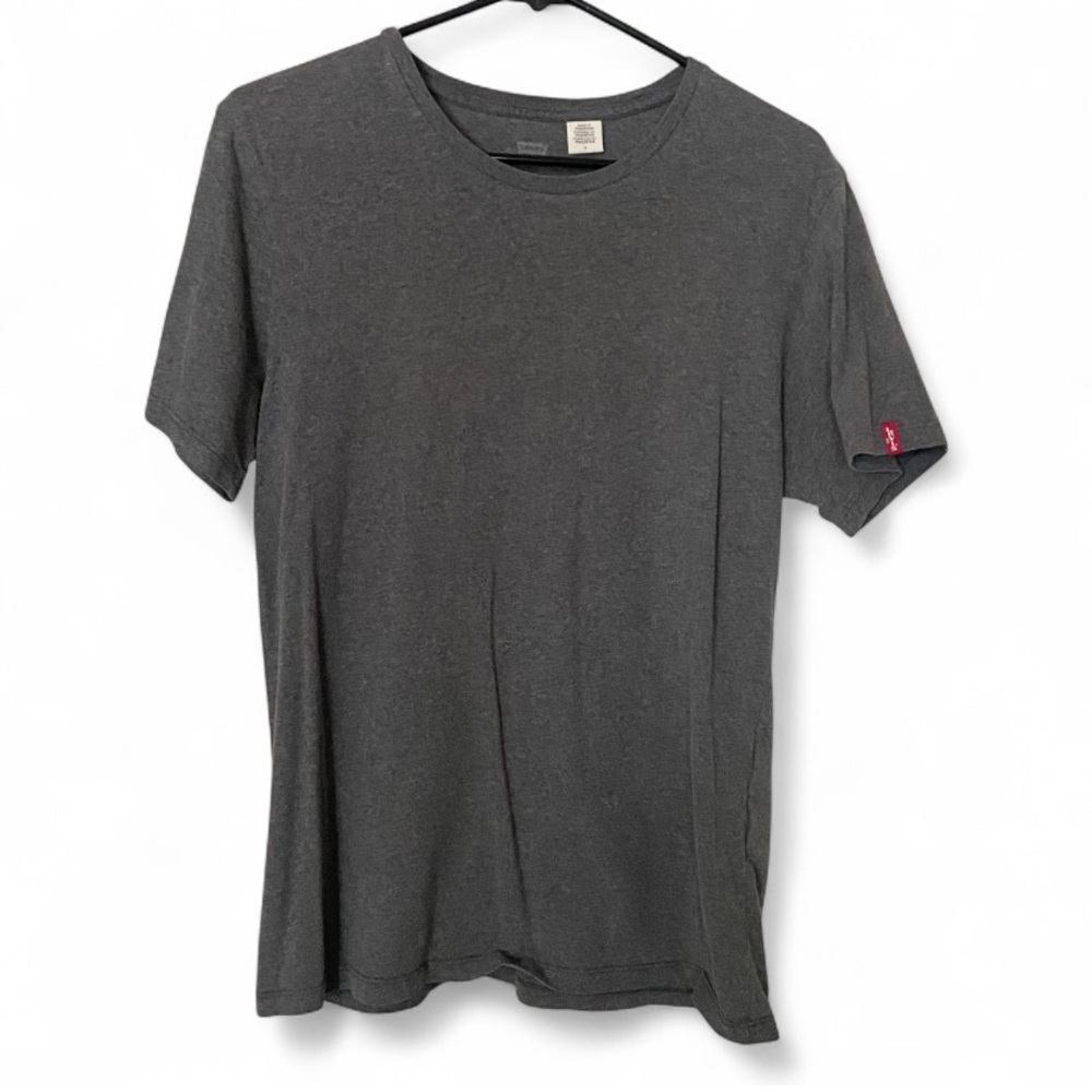 Classic Levi’s Gray Blank Cotton Crew Neck T-Shirt Basic, Logo on Sleeve